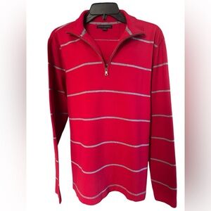 Banana Republic Red Gray Stripe Half Zip Sweater Classic Preppy Men Size Medium